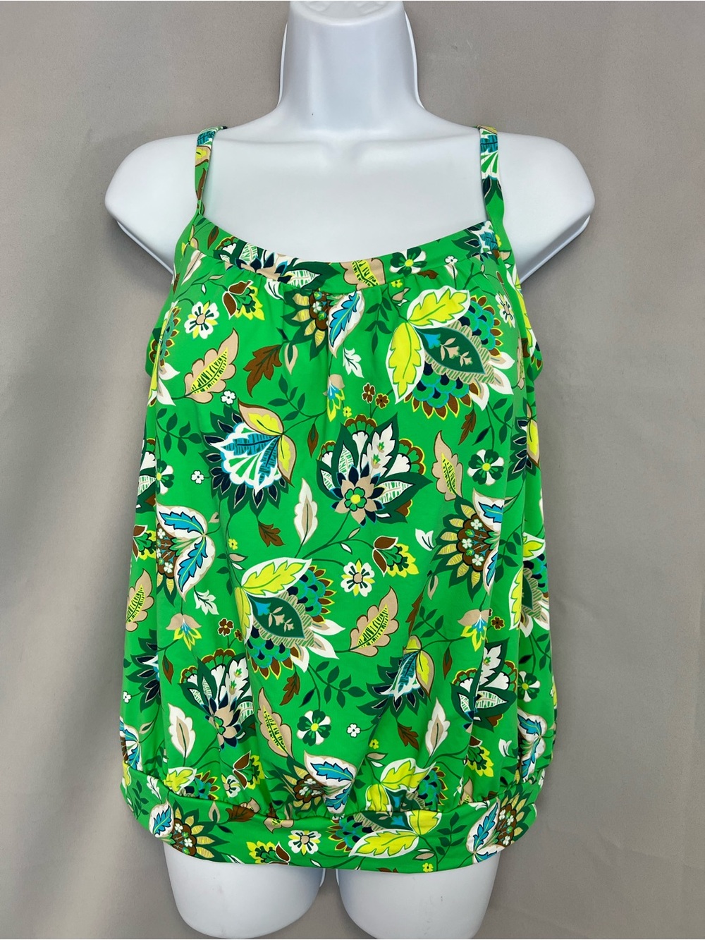 Lands' End Green Floral Padded Tankini Swim Top Size 12